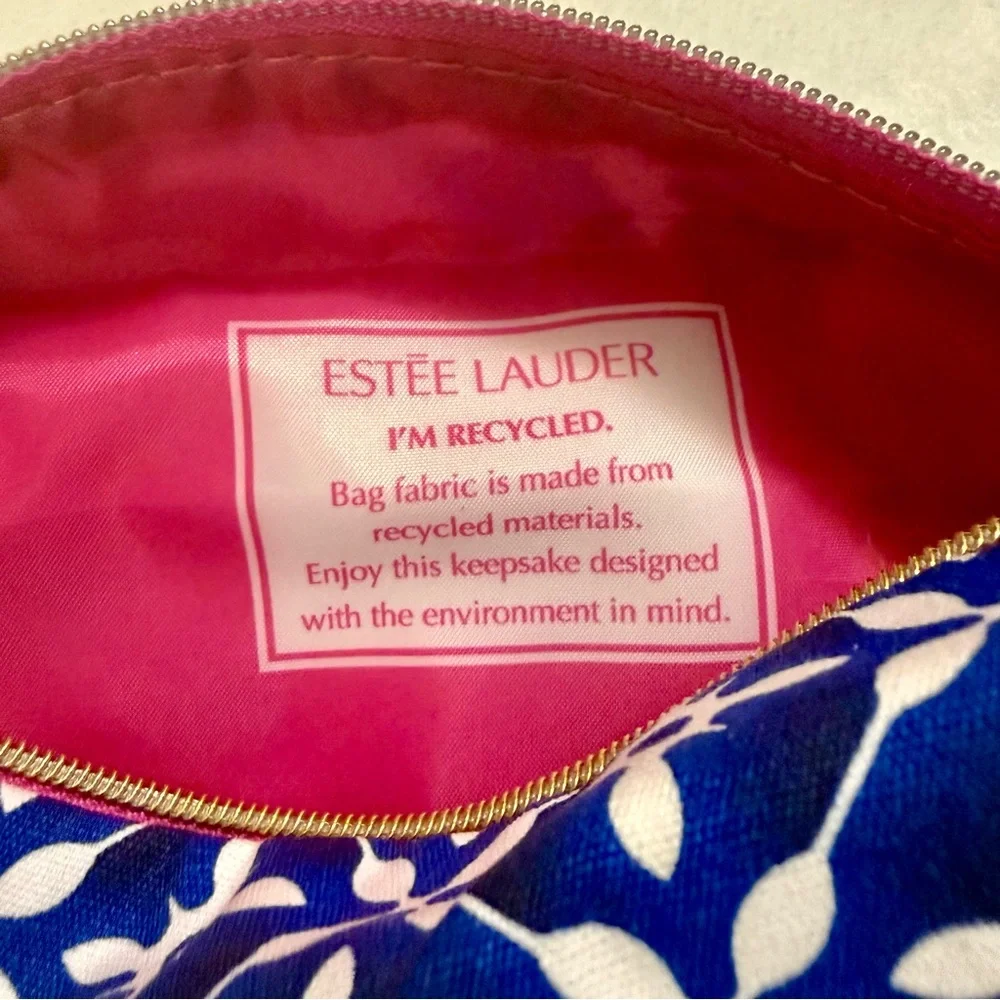 Estee Lauder Blue and White Floral Cosmetic Bag